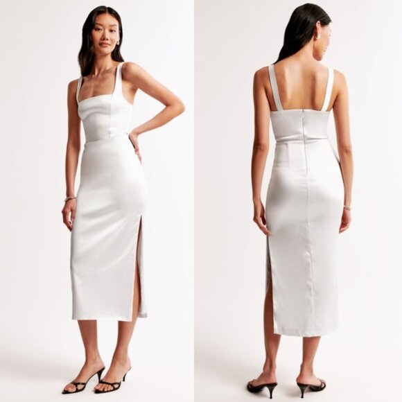 Abercrombie & Fitch NWT Pearl sleeveless sculpting stretch satin midi dress ST - Picture 1 of 11
